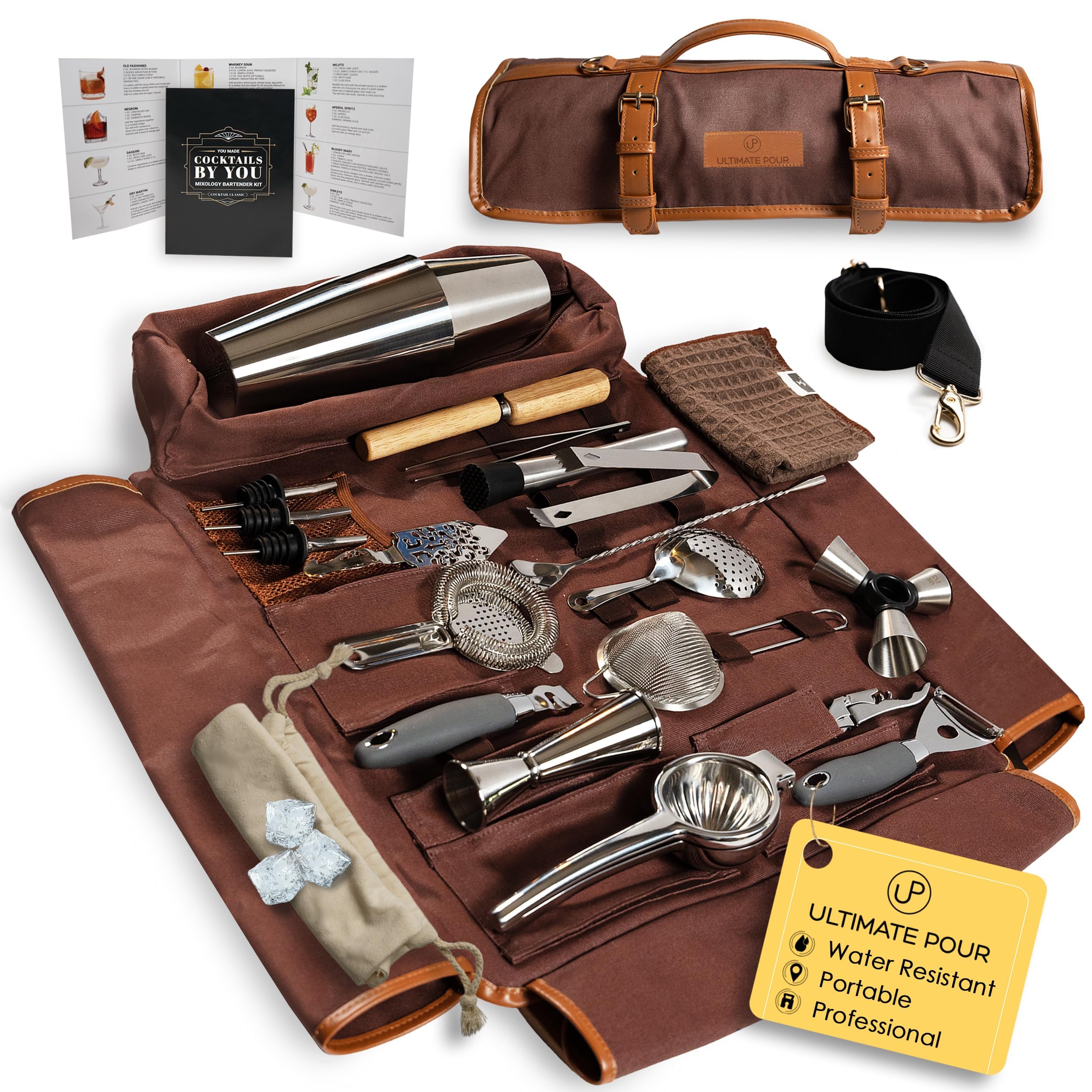 ULTIMATE POUR bartender kit travel bag en route for on-the-go cocktails.