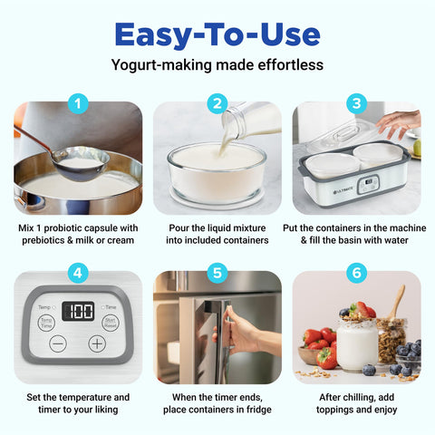Ultimate Probiotic Yogurt Maker BPA-free containers support safe family-scale yogurt making.