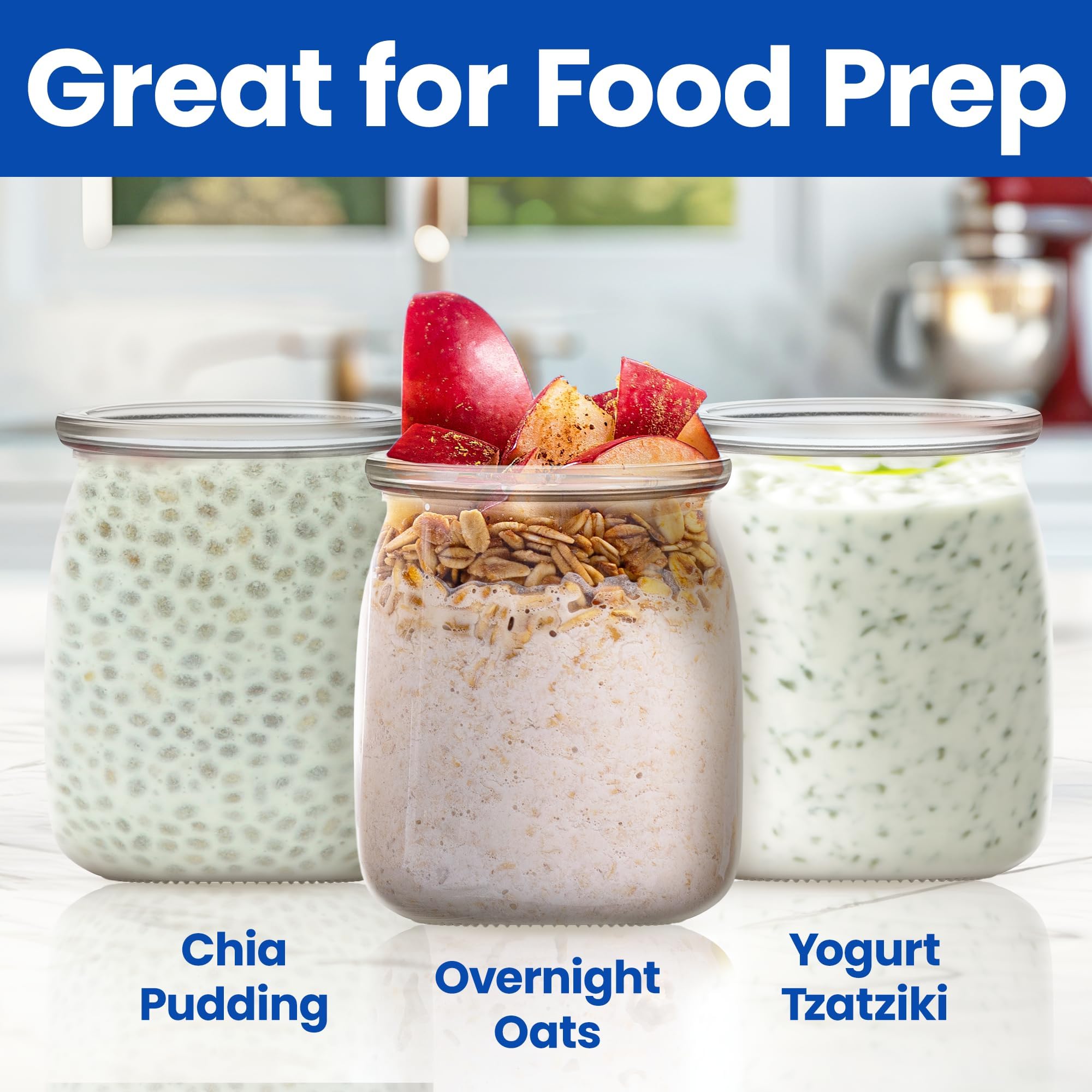 Lids securely fastened on Ultimate Yogurt Jars for airtight storage.