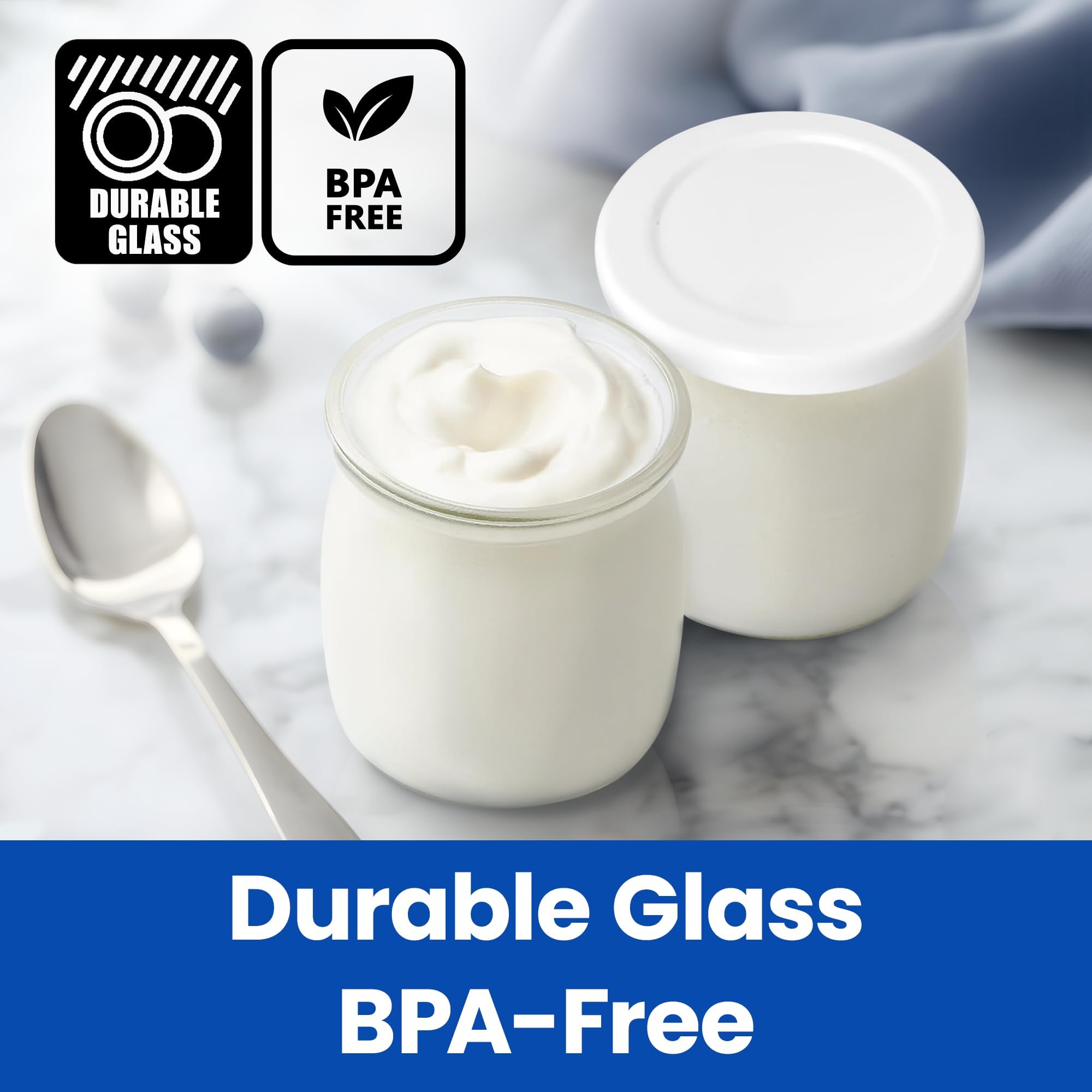 Stackable design of Ultimate Yogurt Jars saves fridge space and neat storage.