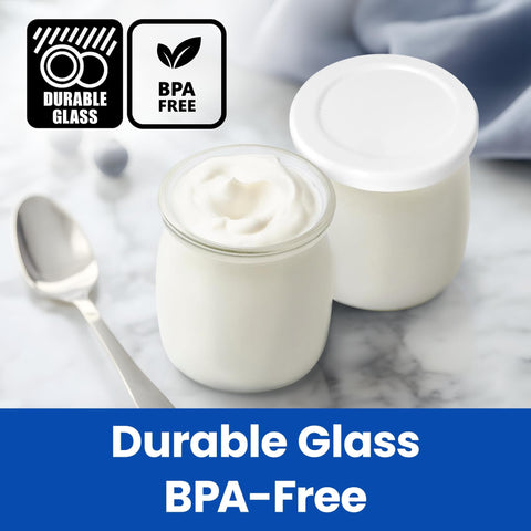 Stackable design of Ultimate Yogurt Jars saves fridge space and neat storage.