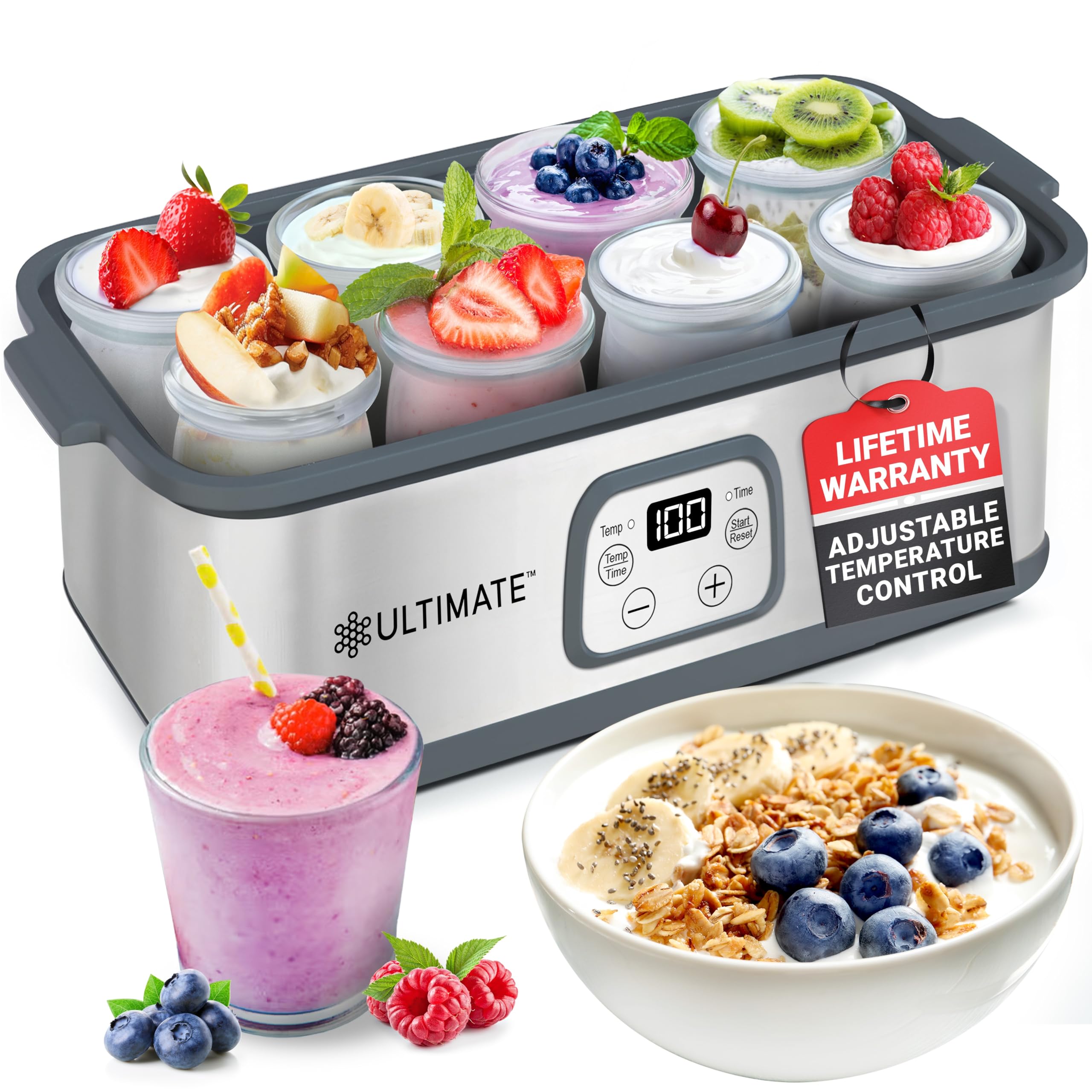 Ultimate Yogurt Maker front view shows compact design for easy, home use.