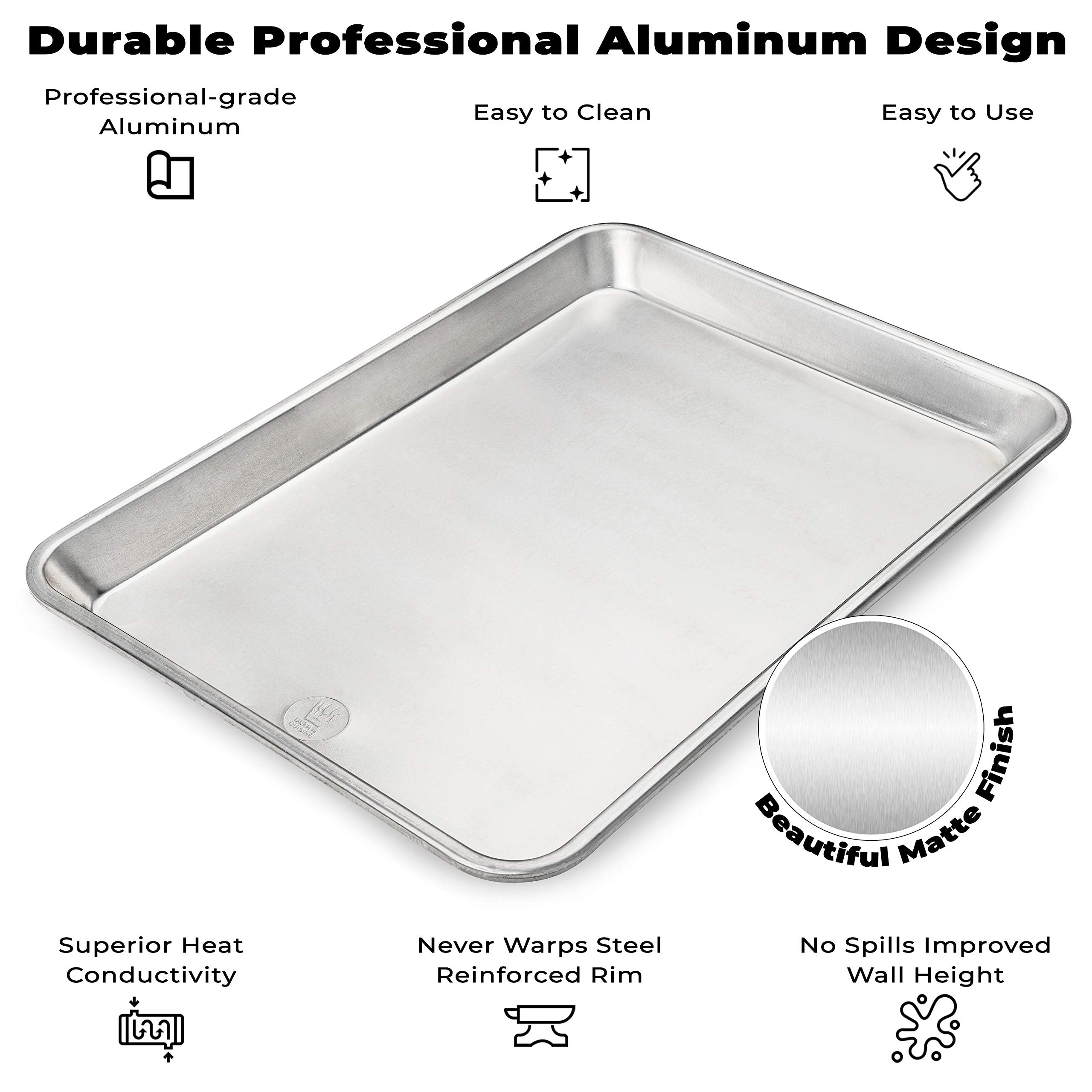 Ultra Cuisine baking sheet rim close-up shows sturdy construction