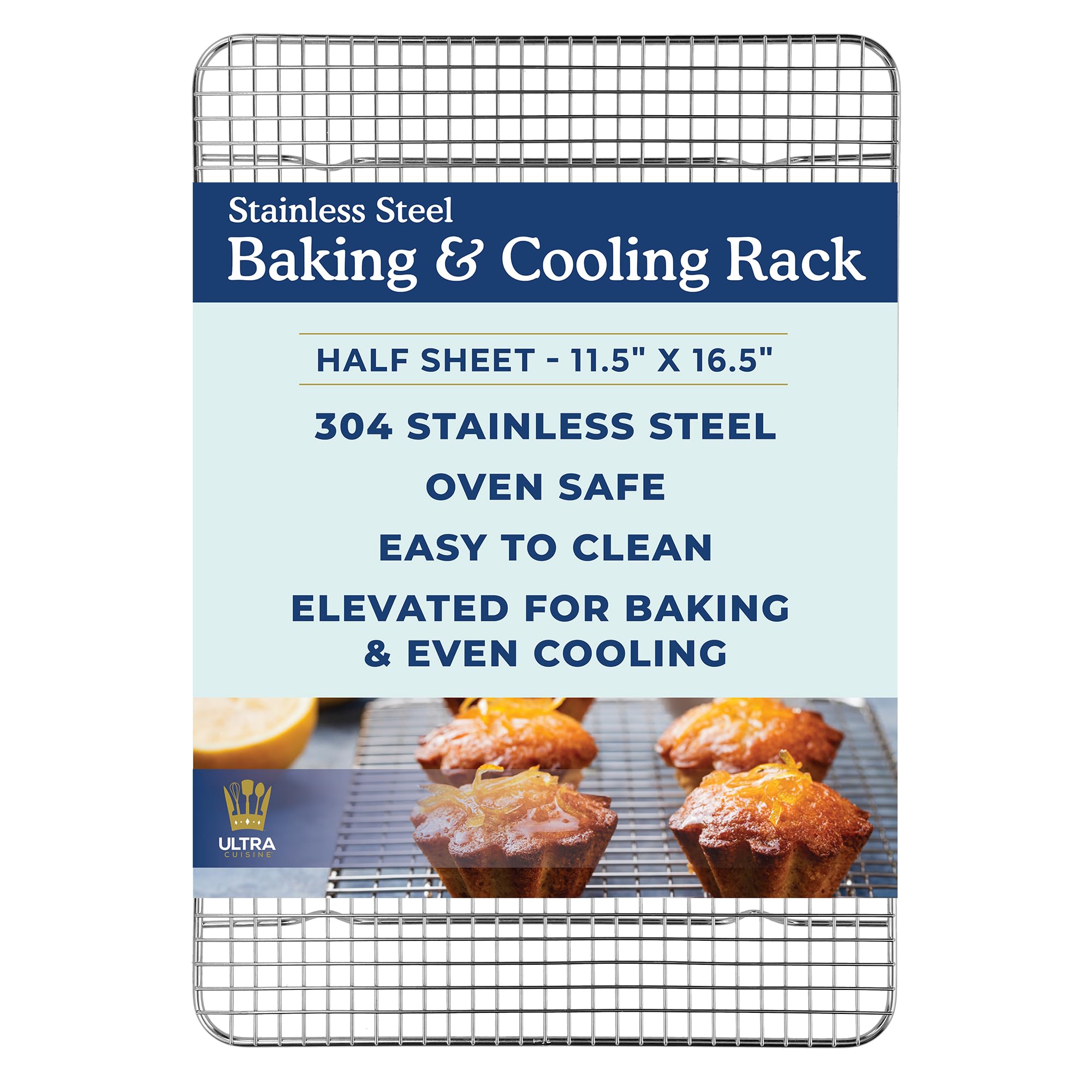 Ultra Cuisine heavy-duty cooling rack with 11.5x16.5 in grid for even airflow.