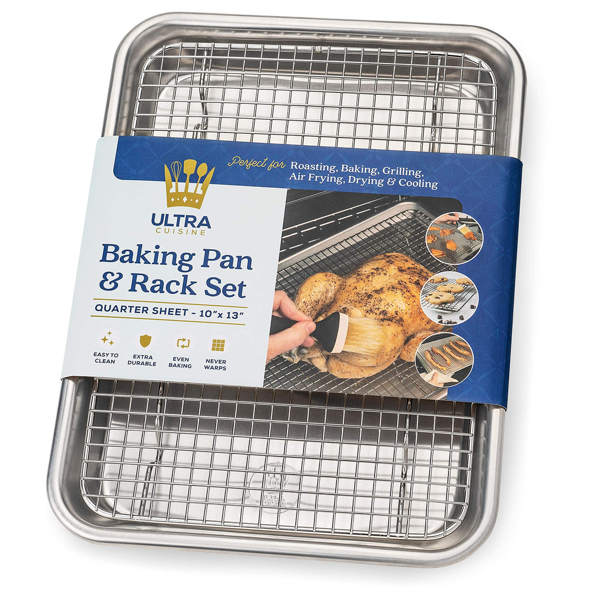 Ultra Cuisine quarter-sheet pan with wire rack for even baking