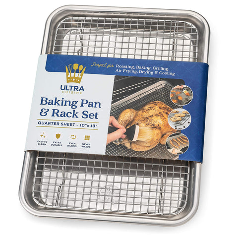 Ultra Cuisine quarter-sheet pan with wire rack for even baking