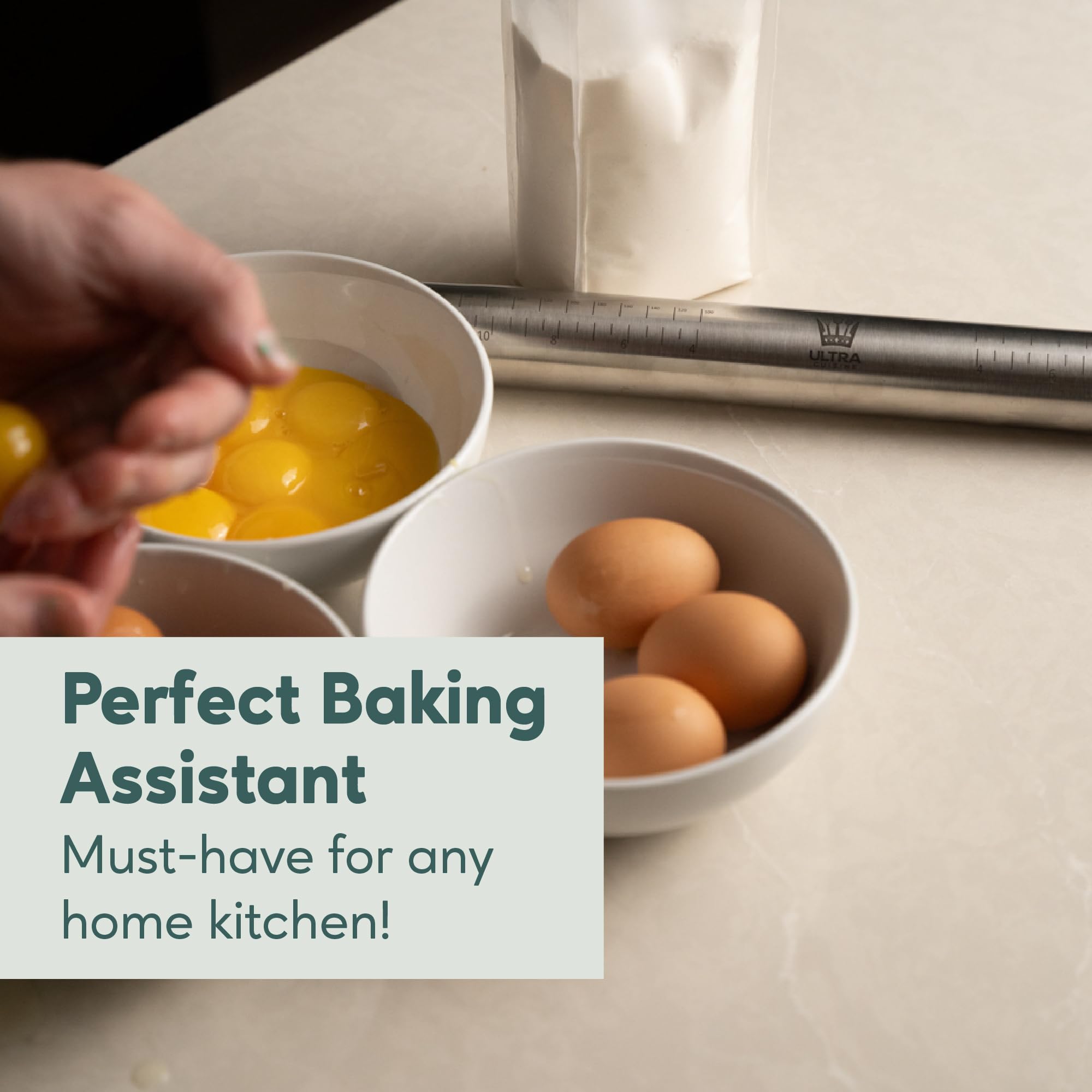 Ultra Cuisine rolling pin measures 15.75 inches for standard dough sheets.