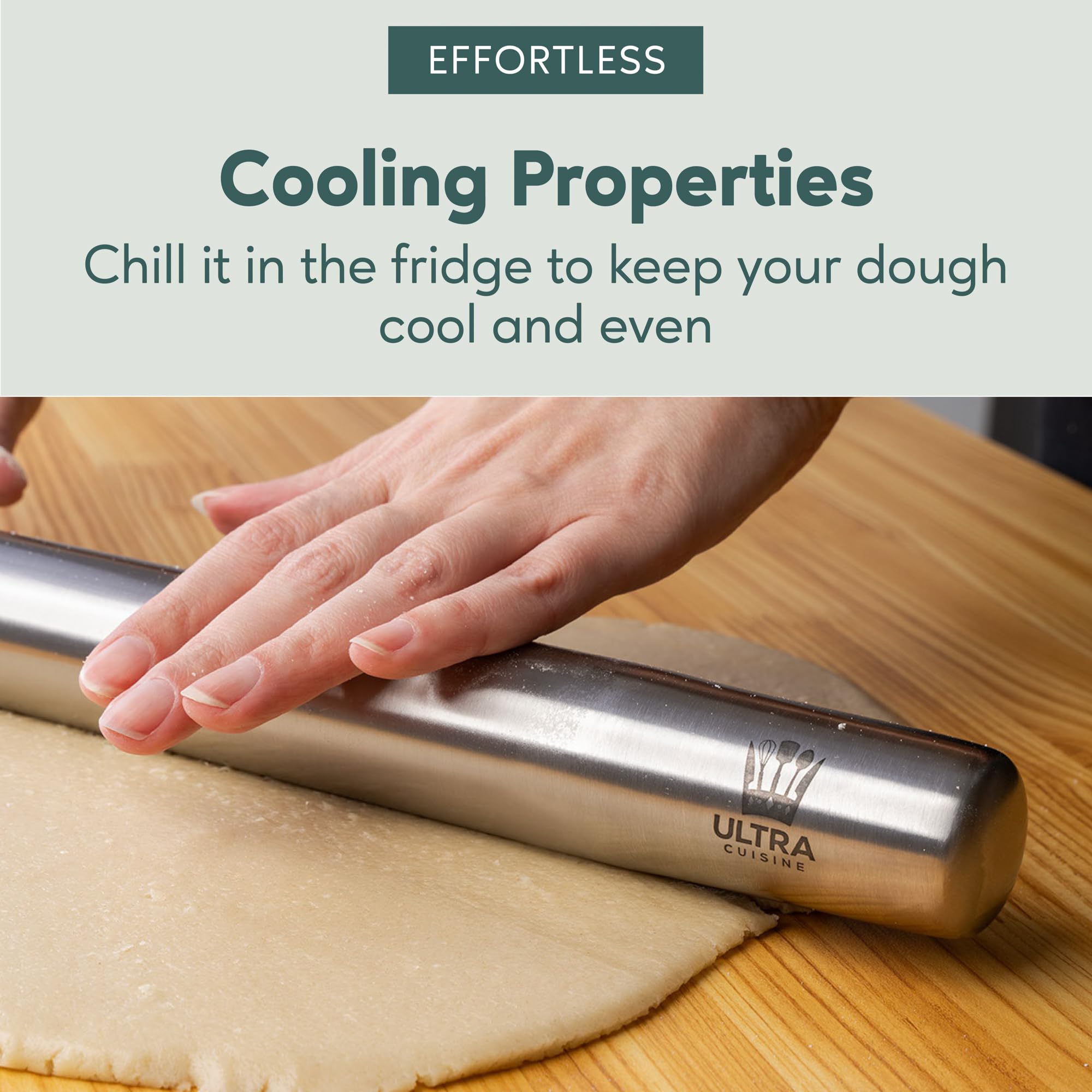 Ultra Cuisine rolling pin shown in a tidy kitchen for everyday baking.
