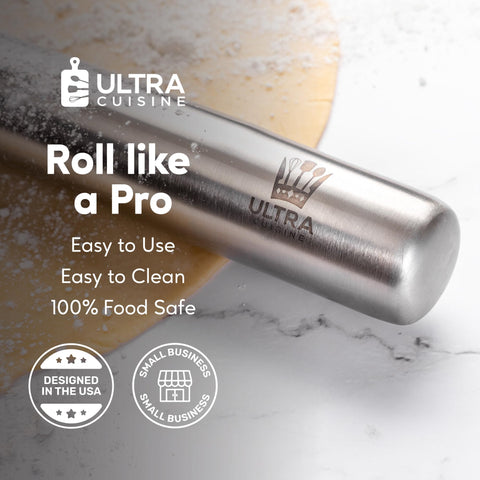Ultra Cuisine rolling pin top view highlights sleek kitchen aesthetics.