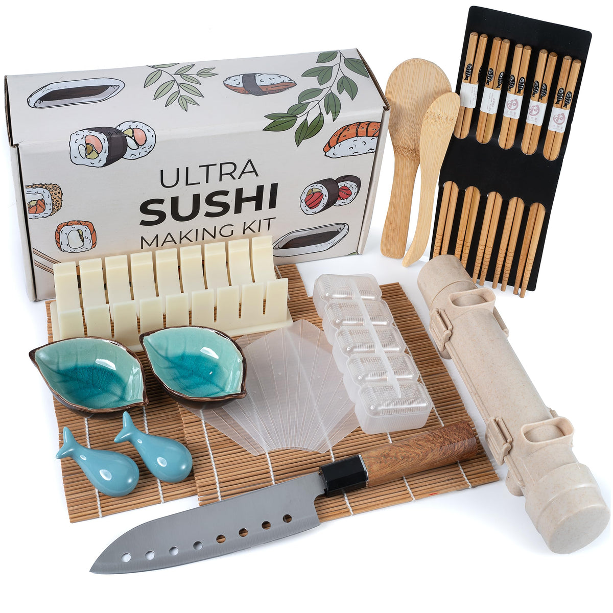Ultra Sushi Making Kit bazooka roller enables tight, restaurant-style rice rolls.
