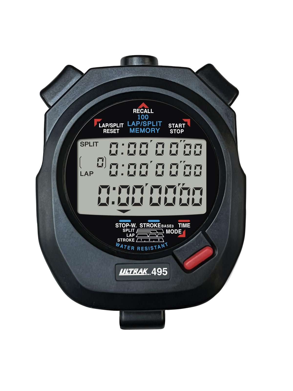 Ultrak 100 Lap Memory Timer front view with clear lap display for accurate timing.