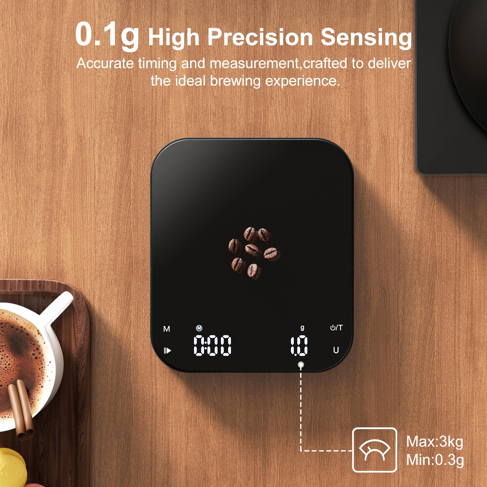 Ultrean coffee scale side view highlighting portable, travel-friendly design