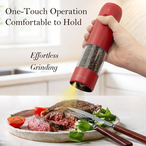 Ultrean pepper grinder showing six adjustable grind settings for customizable texture.