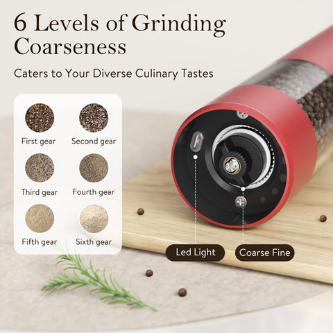 Ultrean electric pepper grinder with USB Type-C recharge for cordless use.