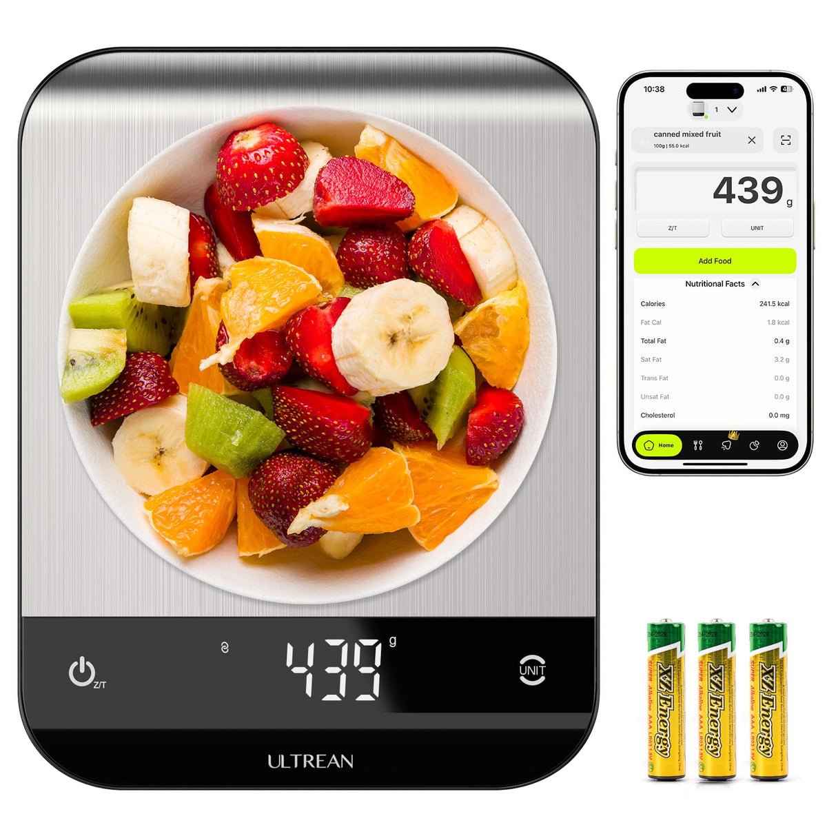 Ultrean food scale with backlit display for easy weighing in any light.