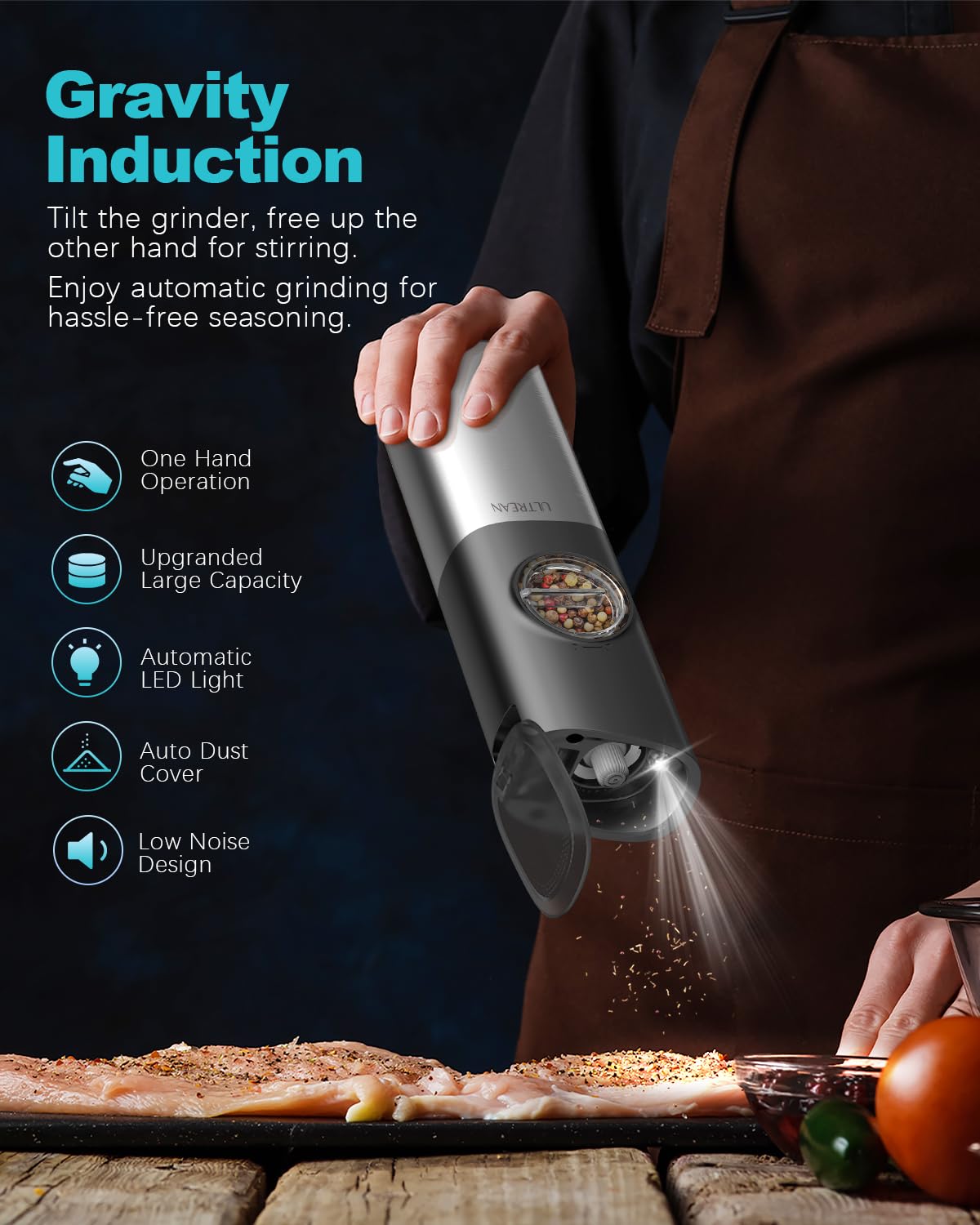 Ultrean LED-assisted grinding for consistent seasoning