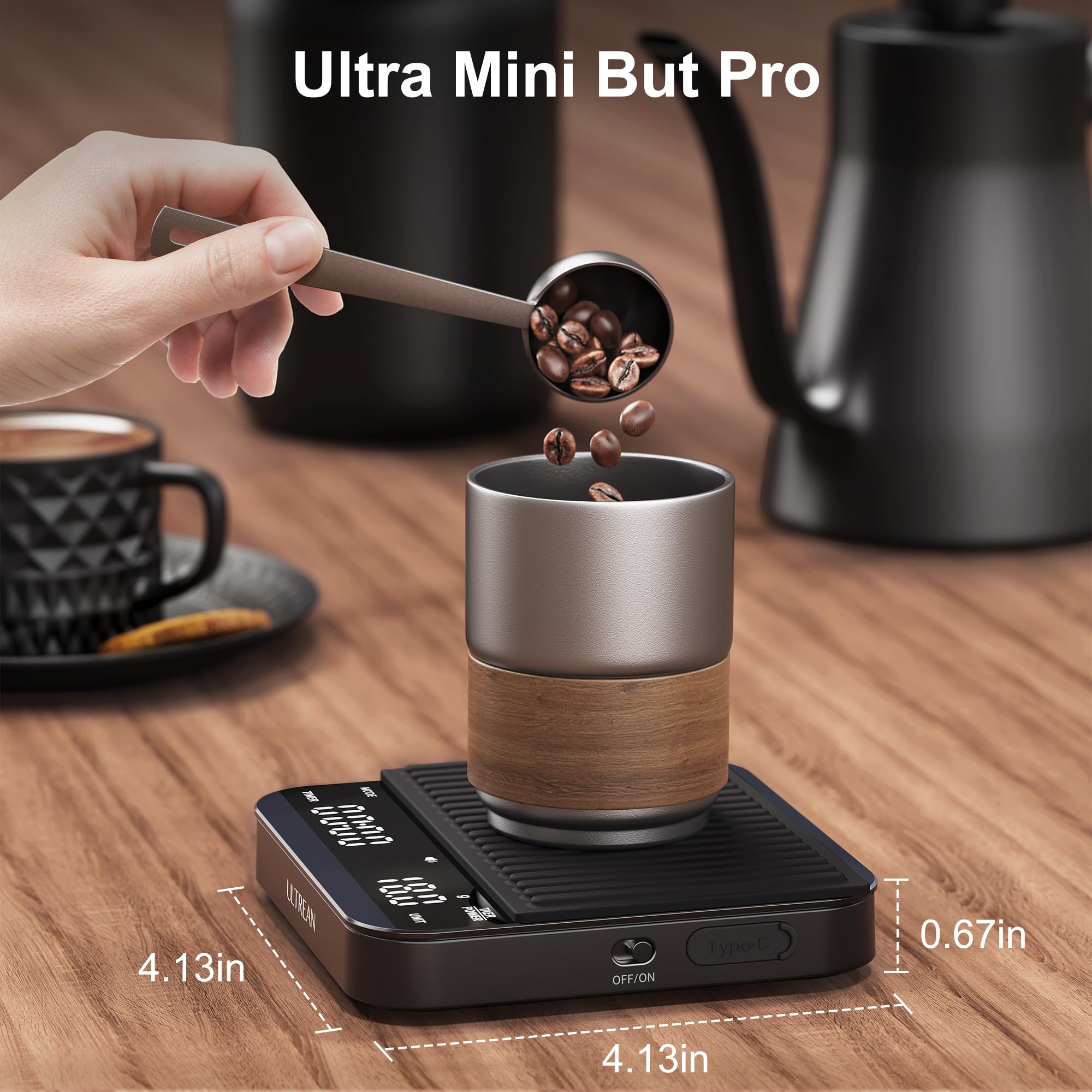 Ultrean compact side view shows portable scale for travel brews