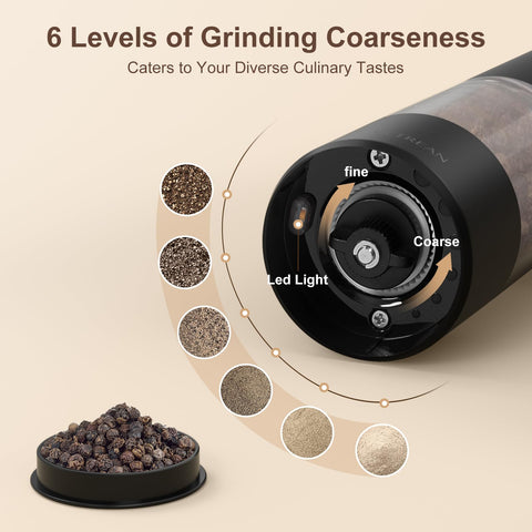 Ultrean pepper grinder offers six settings for customized grinding.