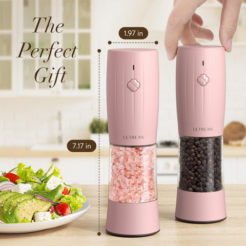 Ultrean pink electric salt and pepper grinder set adds style to your kitchen.