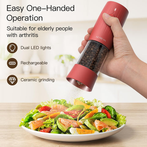 Ultrean grinder illustrates six grind settings for precise pepper texture during cooking.