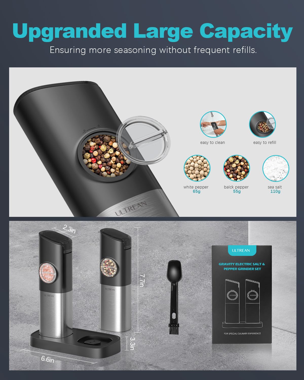 Ultrean grinder with coarseness control for customizable texture