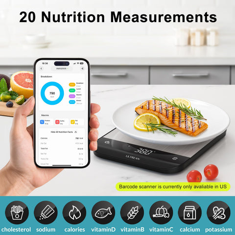 Ultrean scale with app sync tracks nutrients for smarter meal planning.