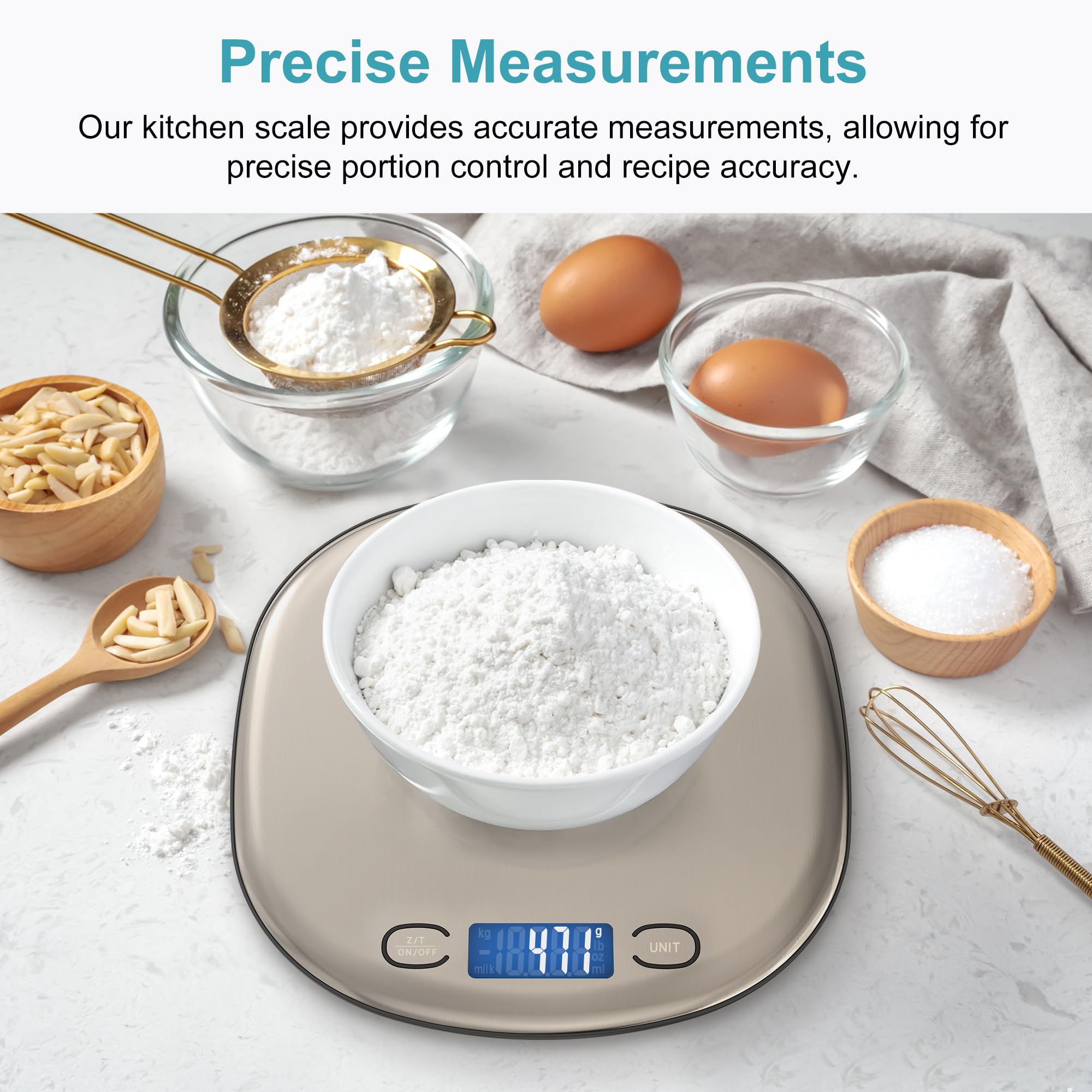 Sleek, slim Ultrean kitchen scale saving counter space in a modern kitchen.