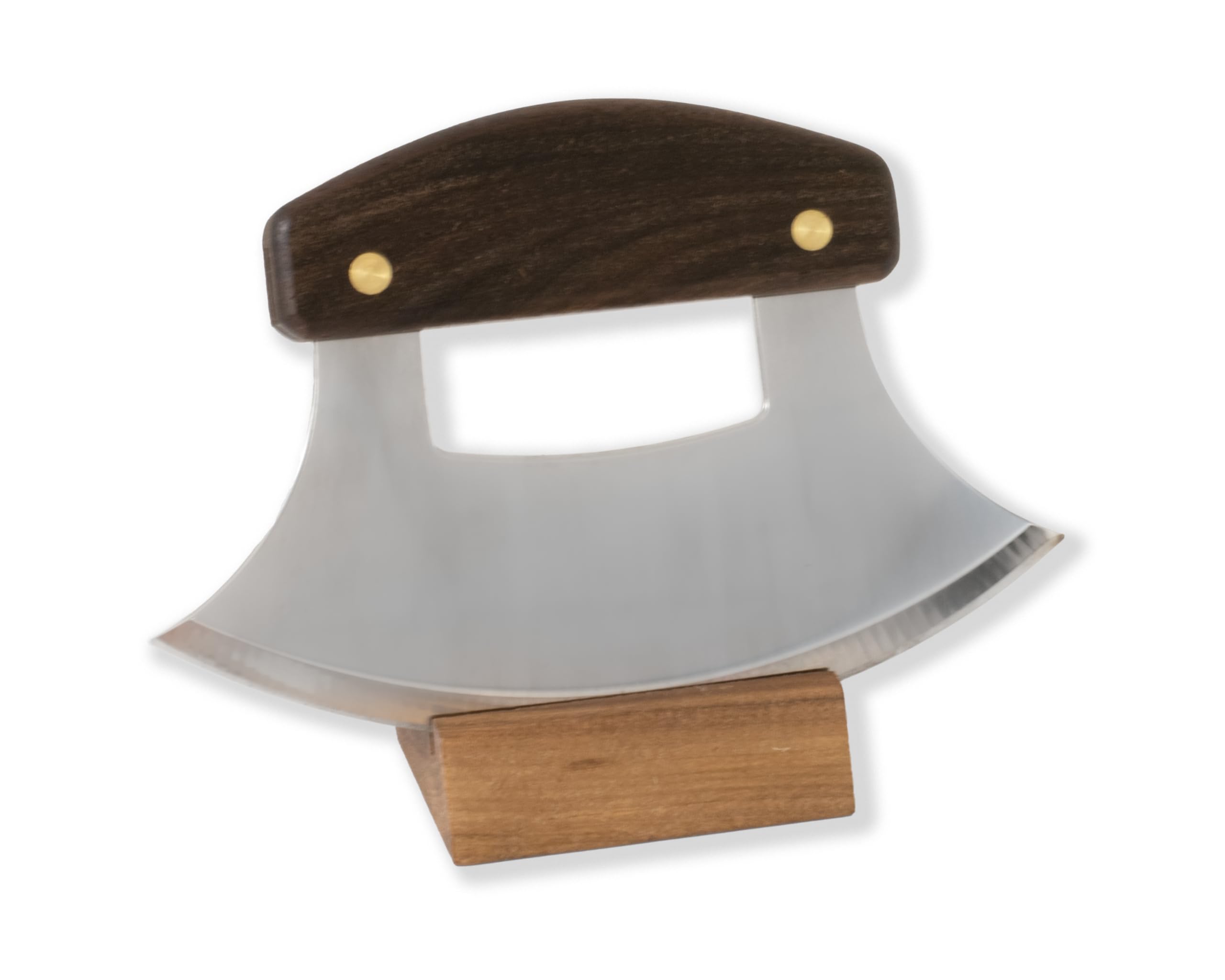 The ULU Factory Alaskan Ulu wooden-handle closeup for comfortable one-handed use