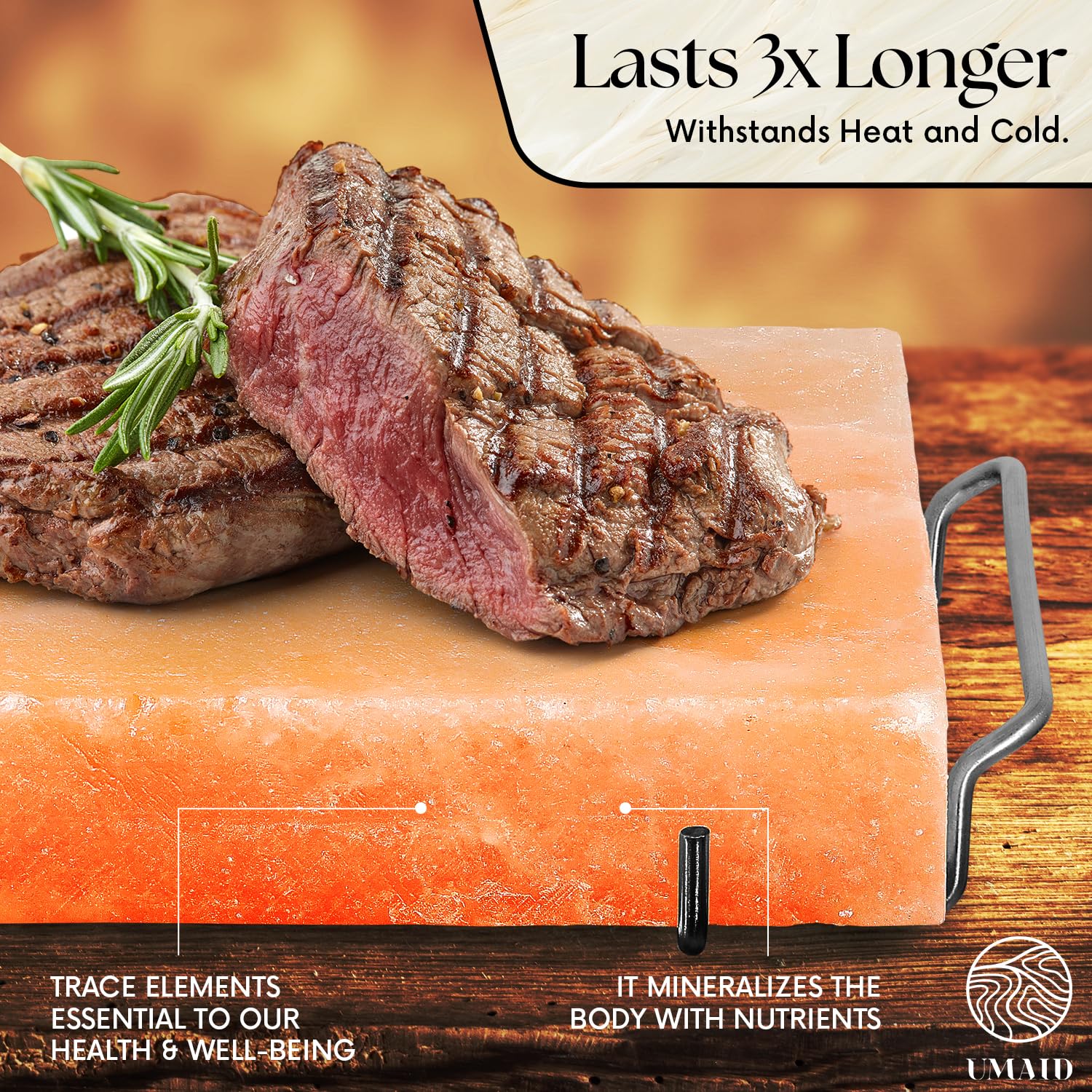 UMAID salt block functioning as cutting board and serving slab.