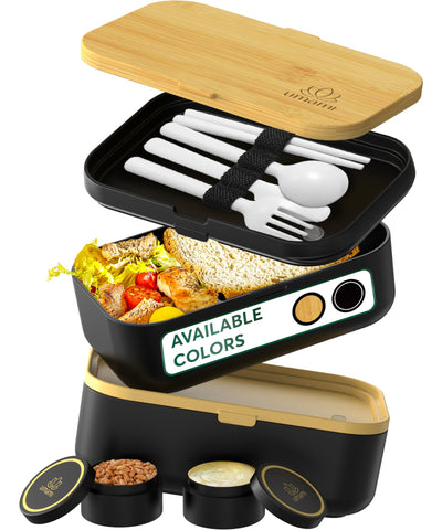 Umami bento box with all-in-one set and four utensils for convenient meals.