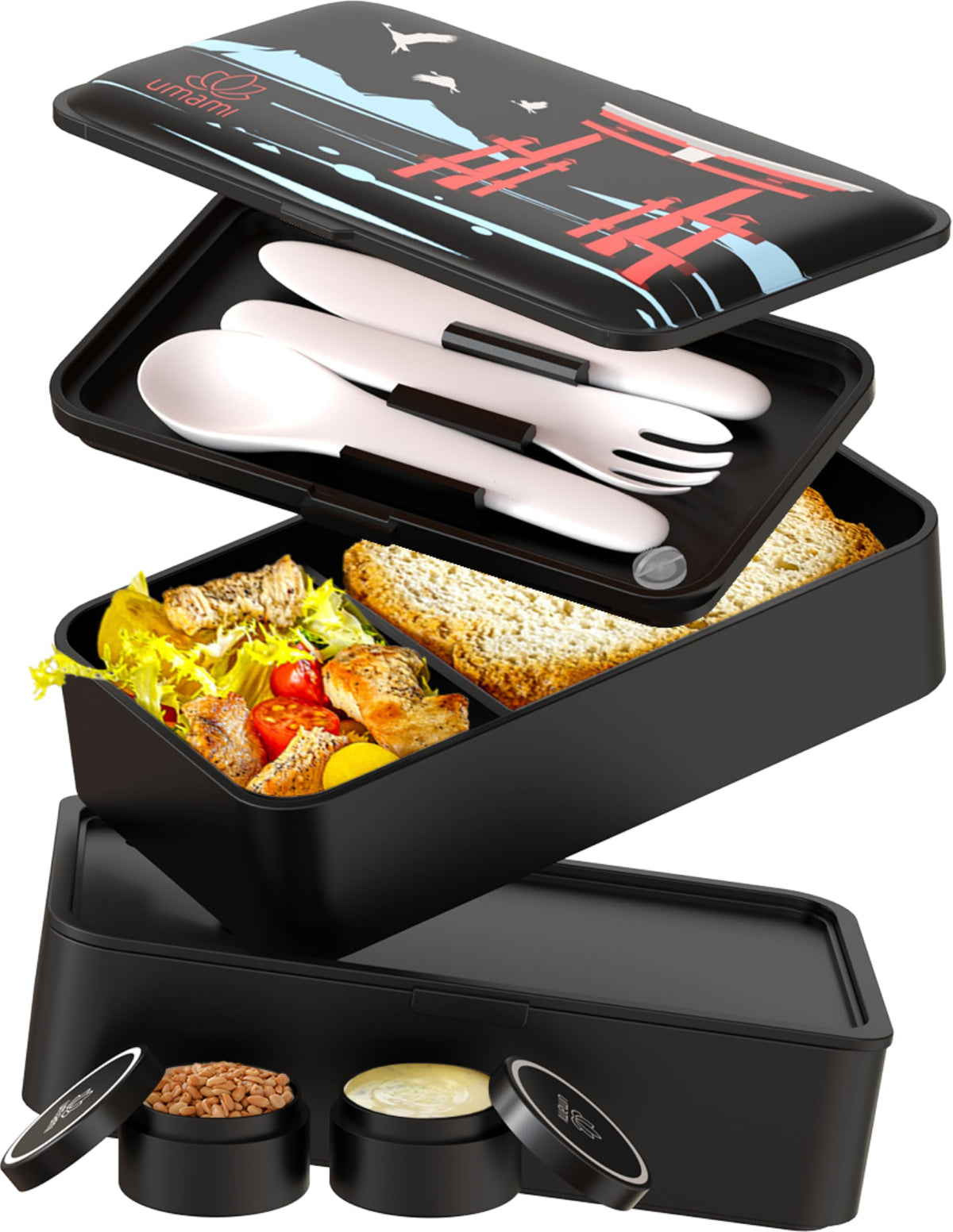 Umami Bento Box adult all-in-1 with utensils for organized, on-the-go lunches.