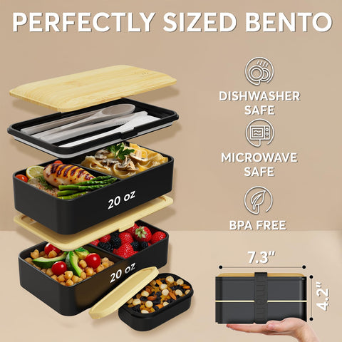 Umami Bento Box shows two movable dividers for flexible meal portions.
