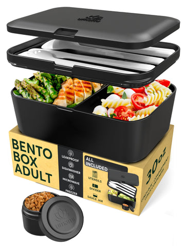 Umami lunch box with four utensils for convenient on-the-go meals