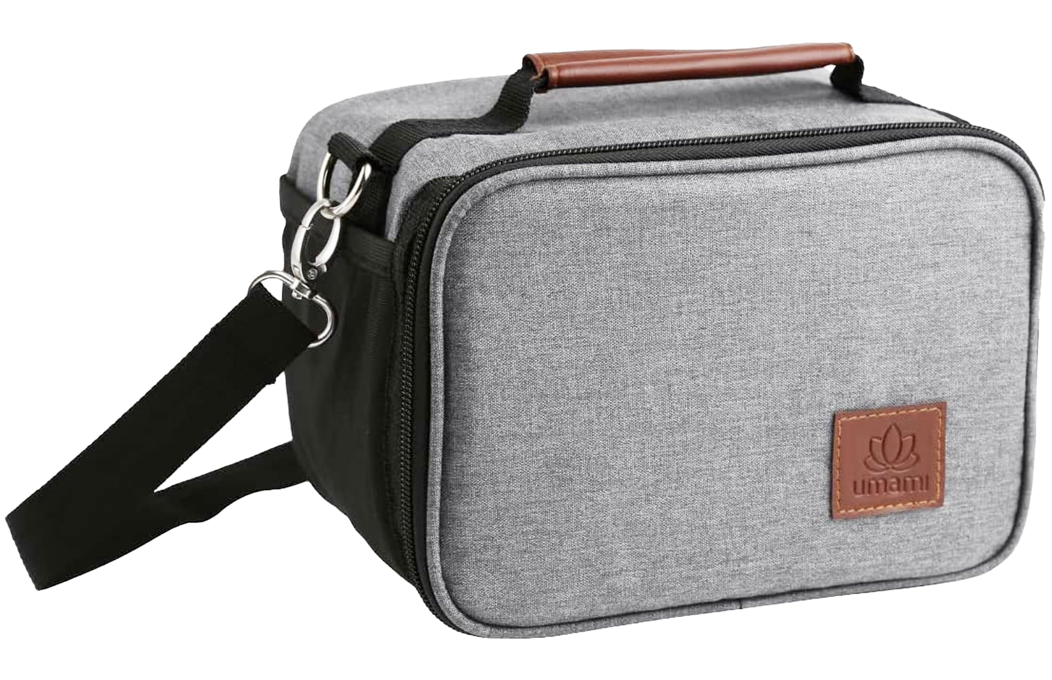 Umami lunch box gray back pocket for quick access and organization.