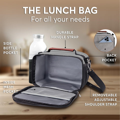 Umami lunch box gray durable double zippers prevent spills and wear.