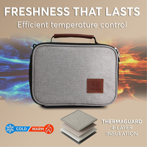 Umami lunch box gray ergonomic handle for comfortable daily commuting.