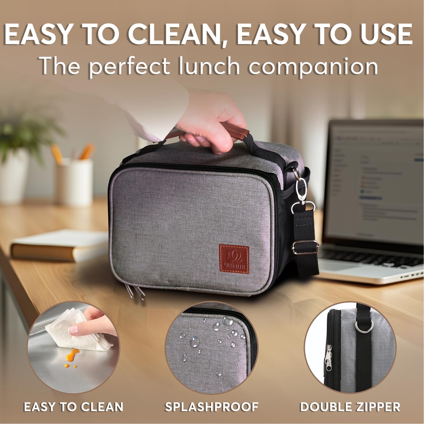 Umami lunch box gray stylish design complements any work outfit.