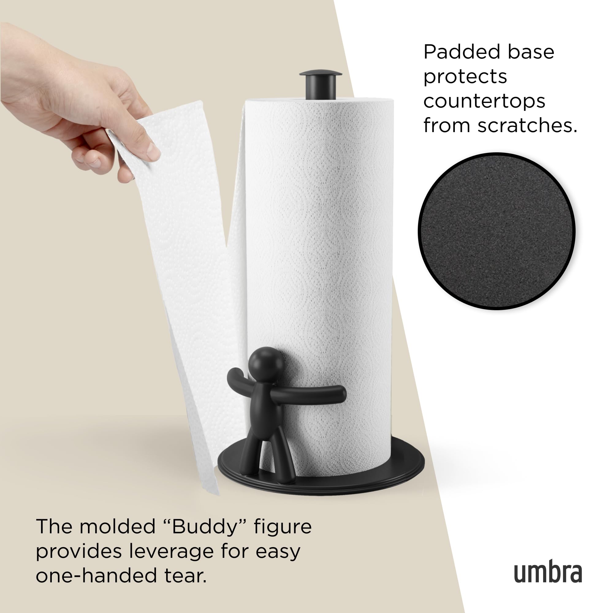 Umbra Buddy being loaded with a standard paper towel roll for quick reloading