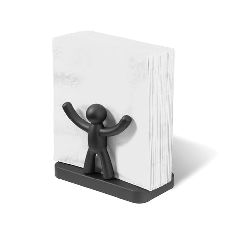 Umbra Buddy napkin holder in black with non-skid base keeps napkins steady.