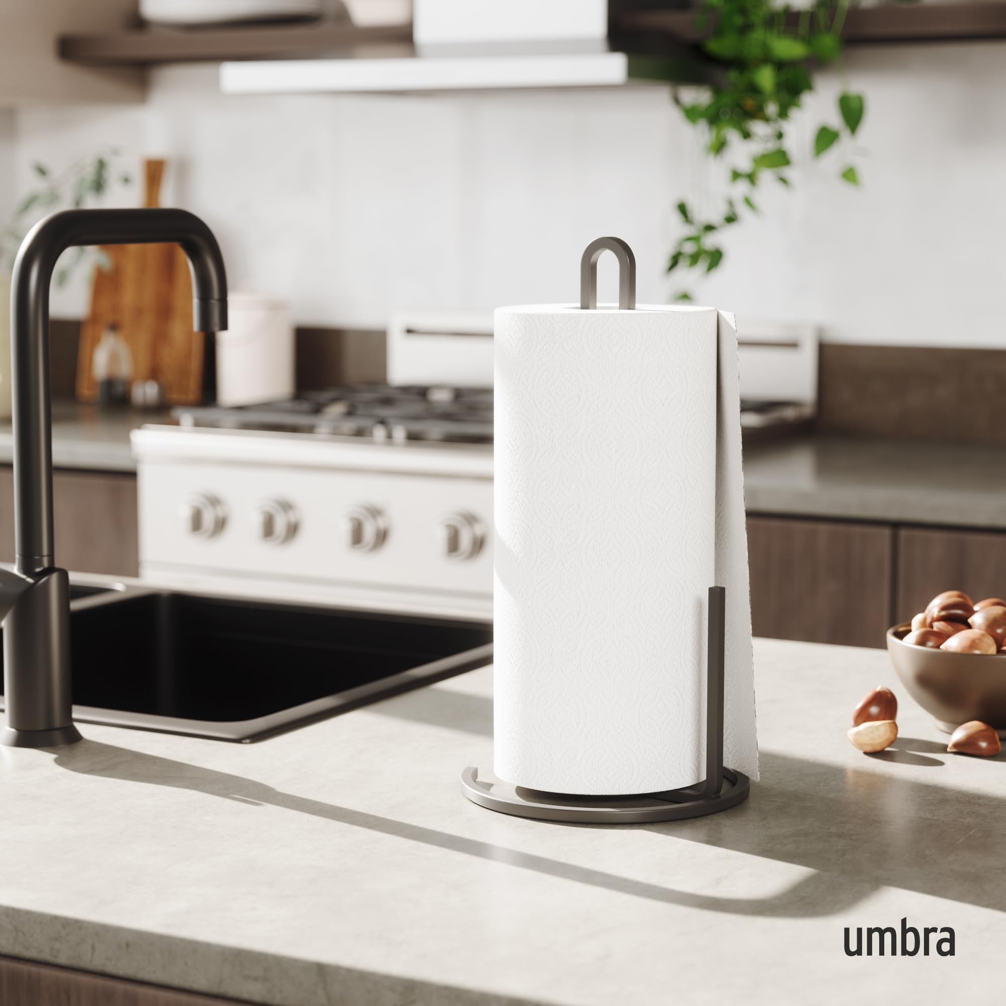 Umbra Squire modern metal finish adds a contemporary touch to kitchens or baths.