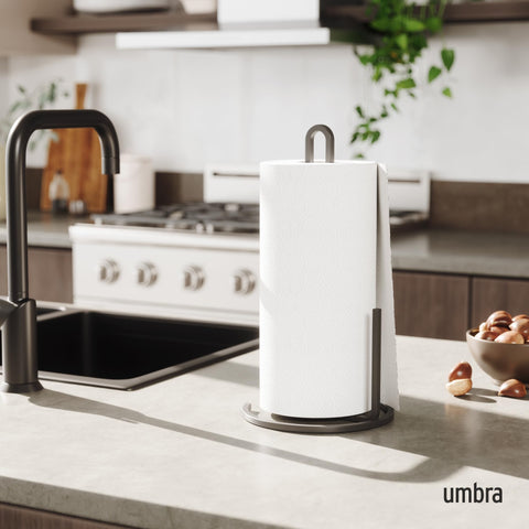 Umbra Squire modern metal finish adds a contemporary touch to kitchens or baths.
