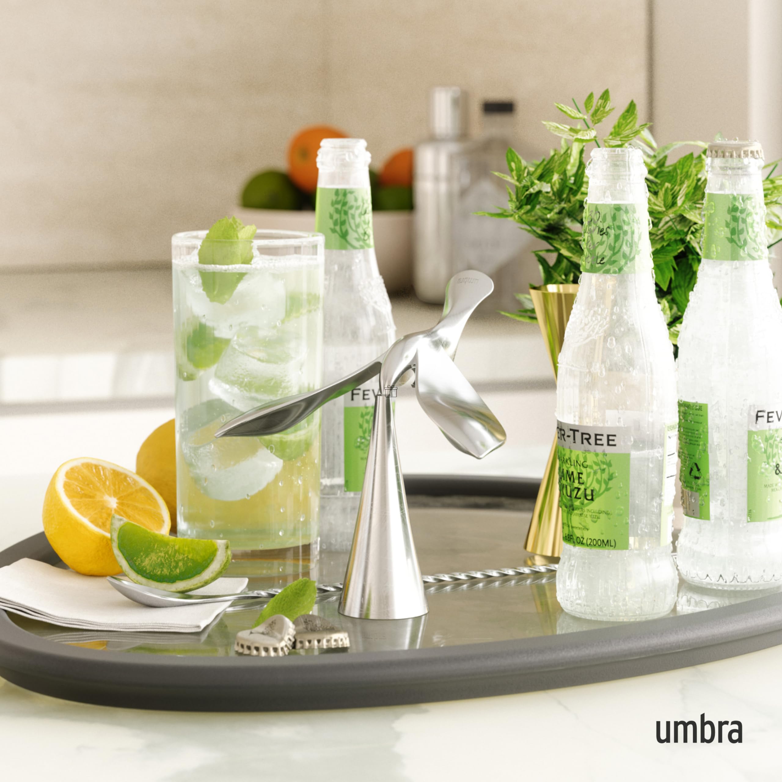 Umbra Tipsy chrome-finish bottle opener, durable and easy to clean