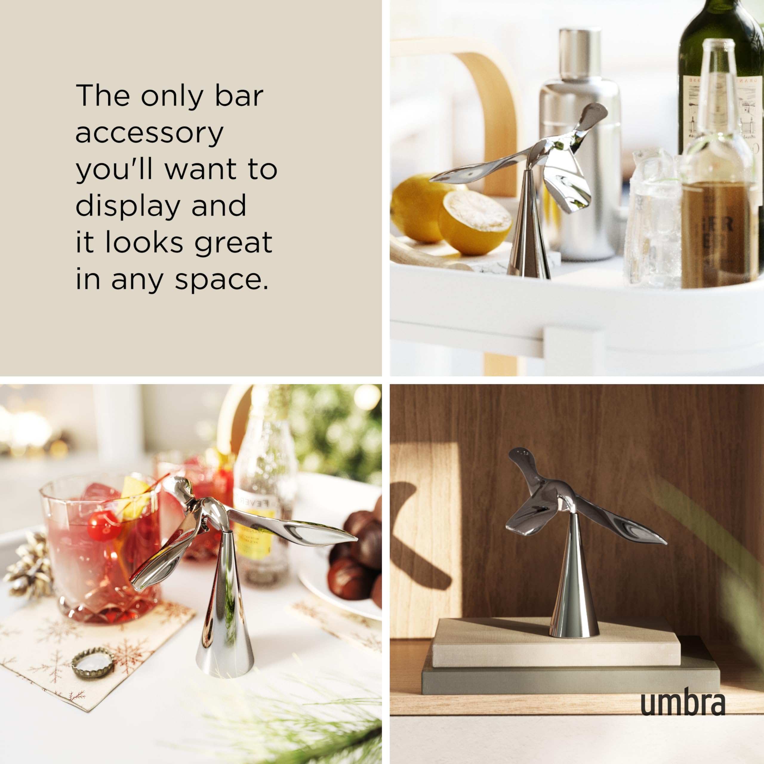 Umbra Tipsy sculptural form adds whimsy to home bar spaces