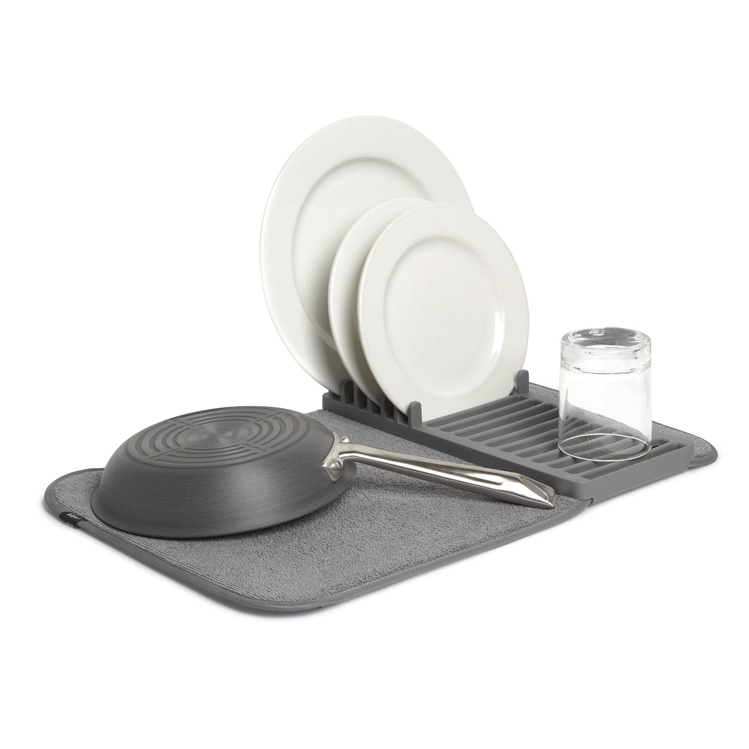 Umbra Udry Mini dish rack charcoal, ideal for air-drying dishes on a compact counter.