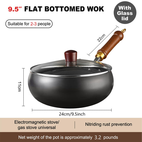 UMETRE wok pan glass lid close-up showing secure riveted handle and steam vent.