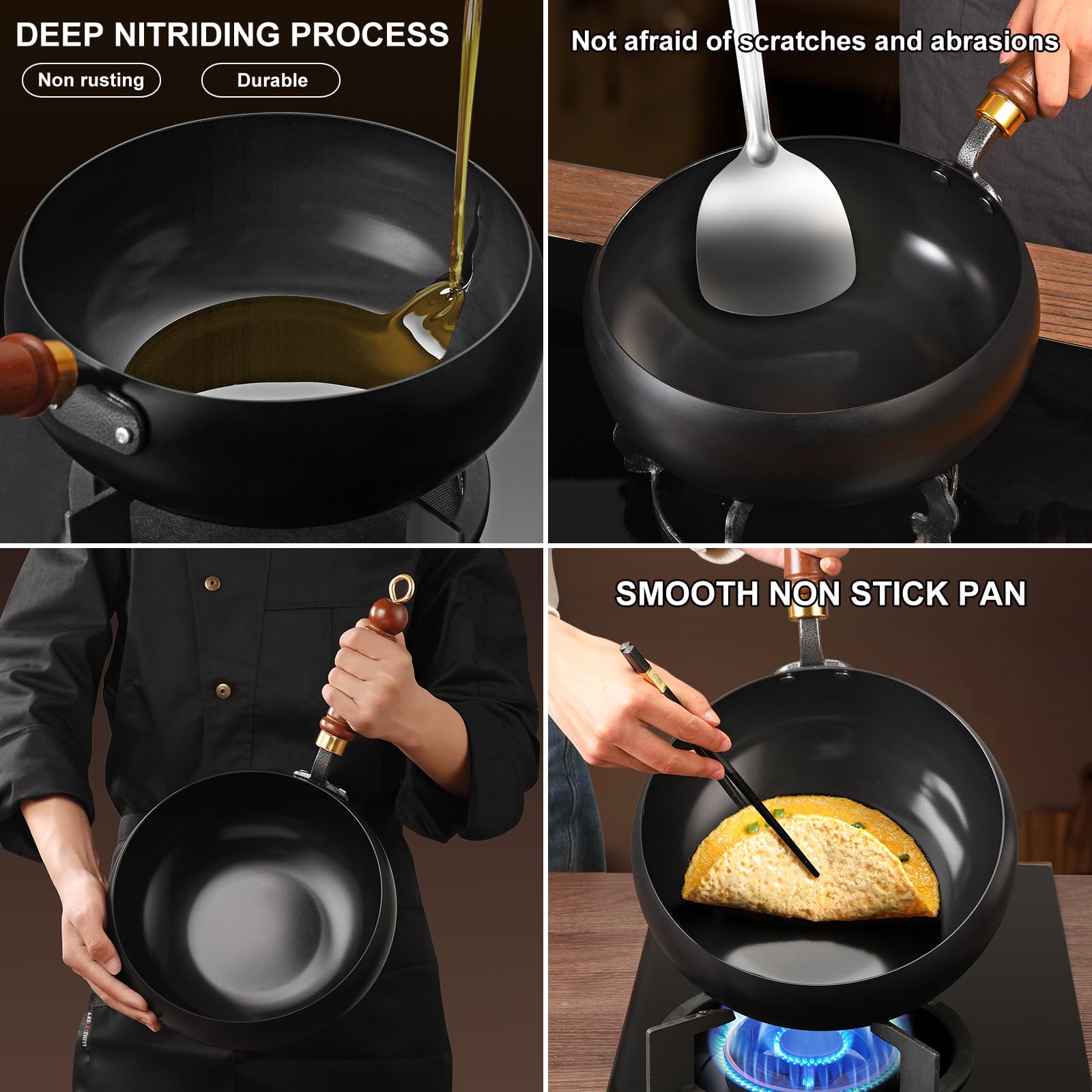 UMETRE wok pan detachable handle in oven setting demonstrates easy storage and oven usage.