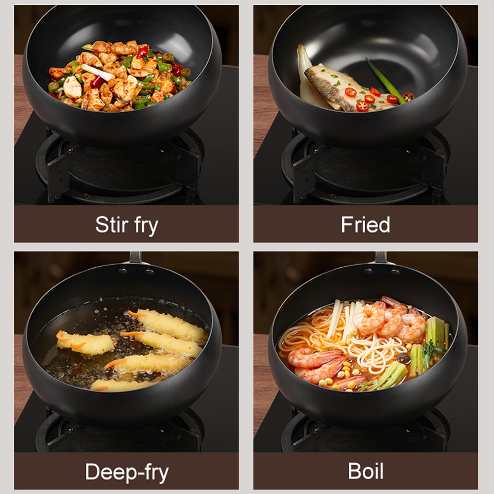 UMETRE carbon steel wok step design matching glass lid speeds cooking.