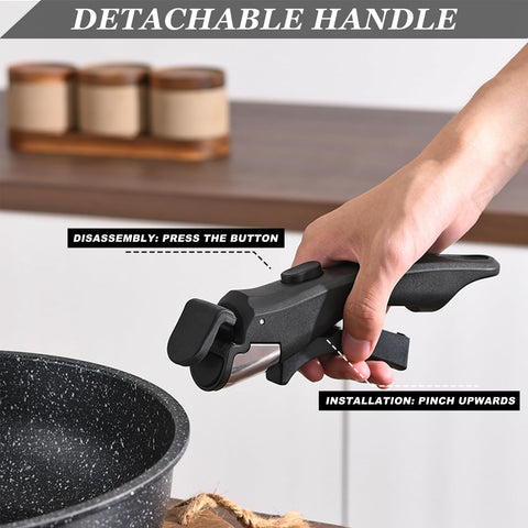 UMETRE detachable handle demonstrated on pans for secure conversion