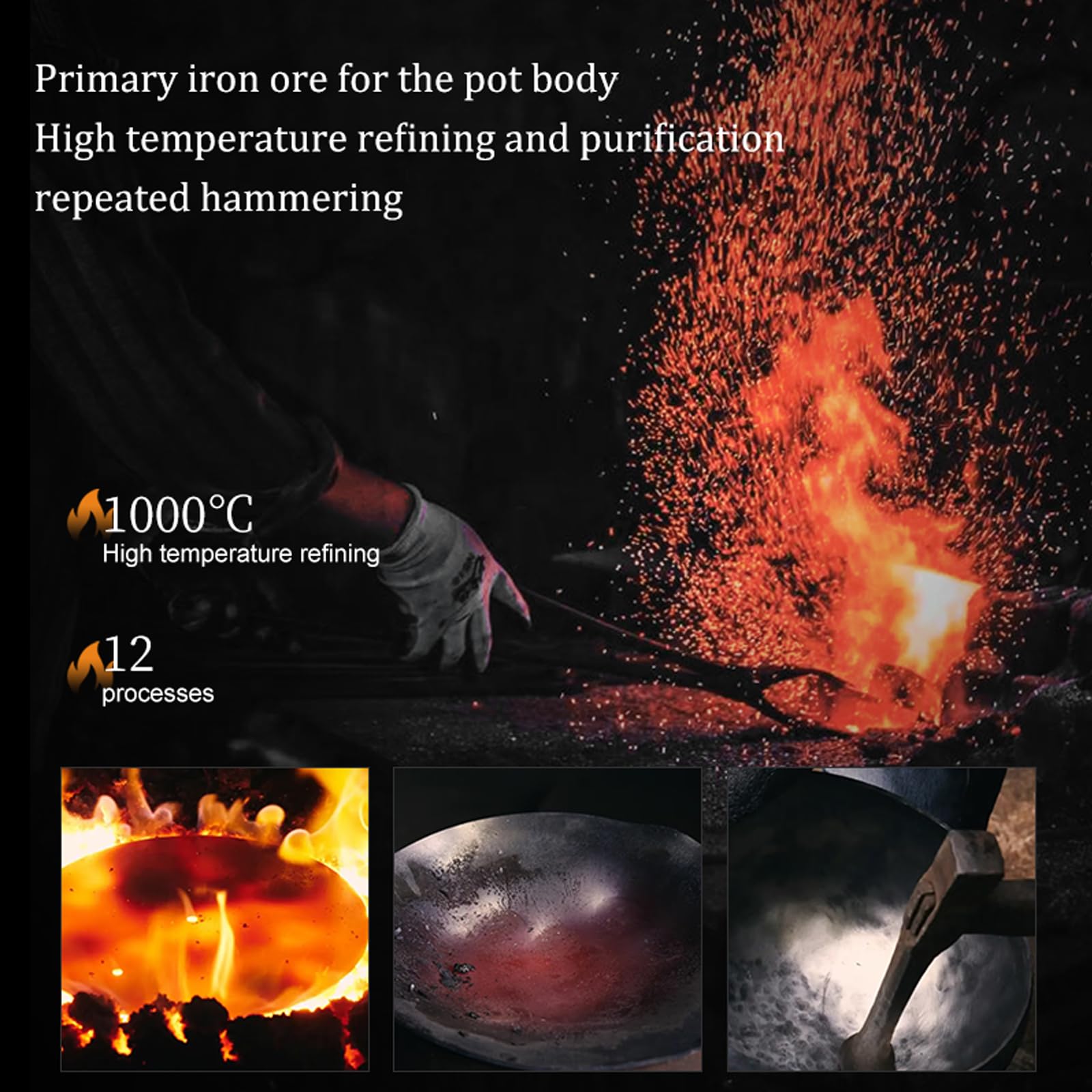 UMETRE carbon steel wok ideal for stir-frying and searing.