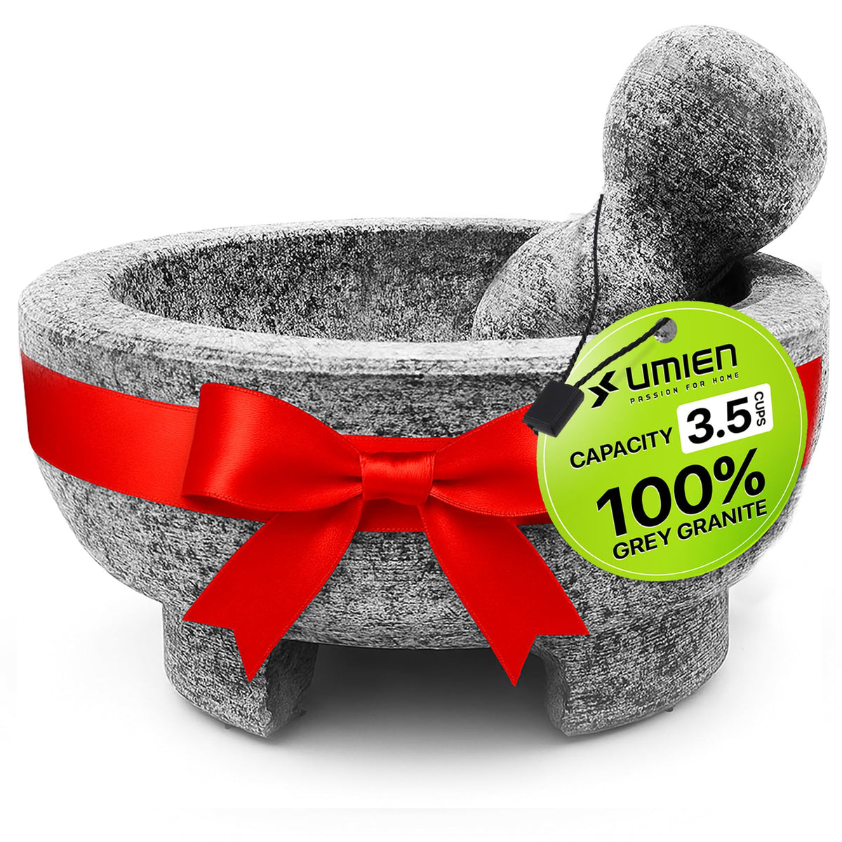 UMIEN granite mortar and pestle full view, durable for grinding spices